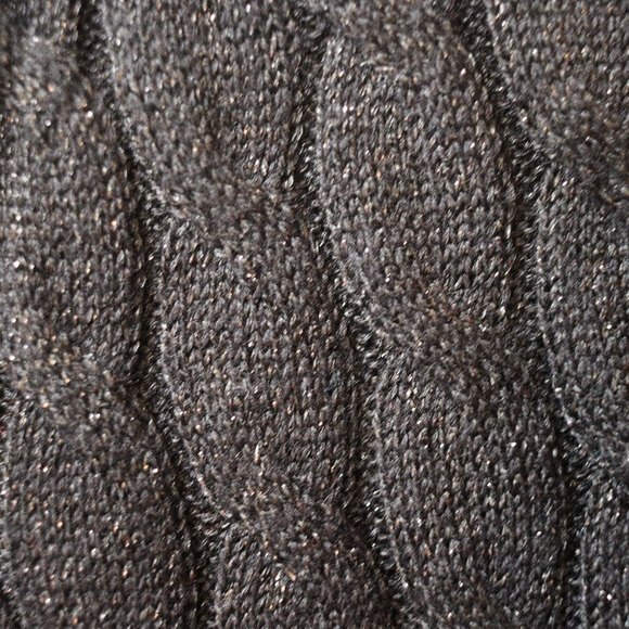 Talbots Black Metallic Sparkly Cable Knit Sweater Rayon Medium - Picture 5 of 11
